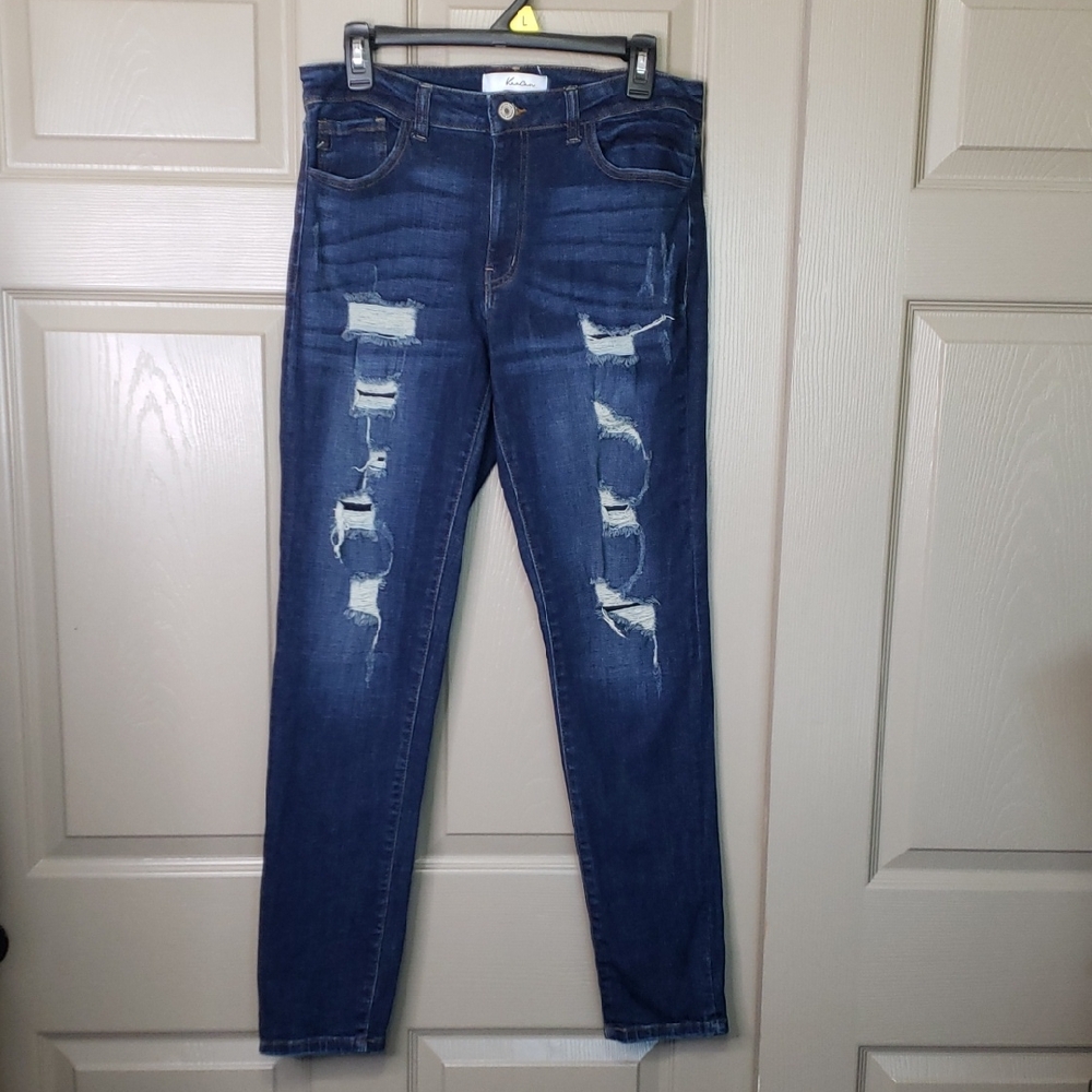 KanCan Dark Wash Blue Distressed Jeans Size 11/29